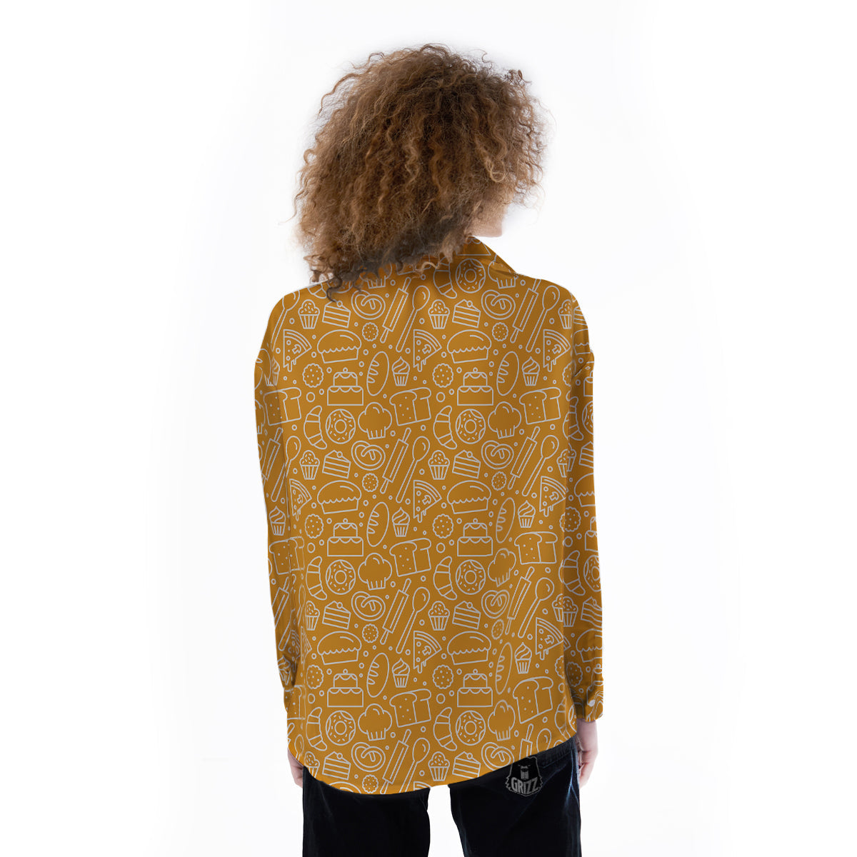 Bakery Yellow Print Pattern Women's Long Sleeve Shirts-grizzshop