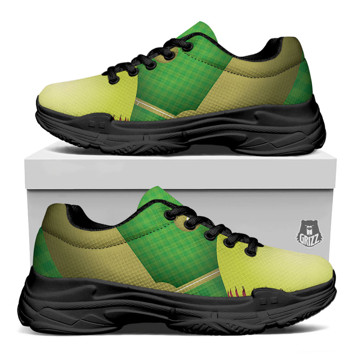 Ball And Softball Field Print Black Chunky Shoes-grizzshop