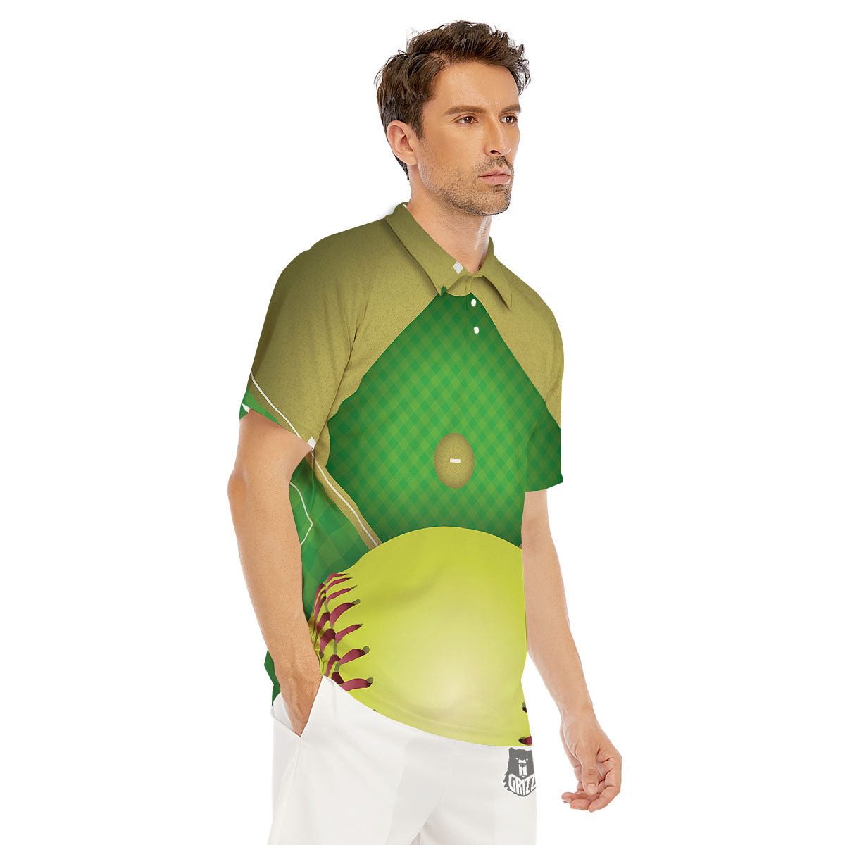 Ball And Softball Field Print Men's Golf Shirts-grizzshop