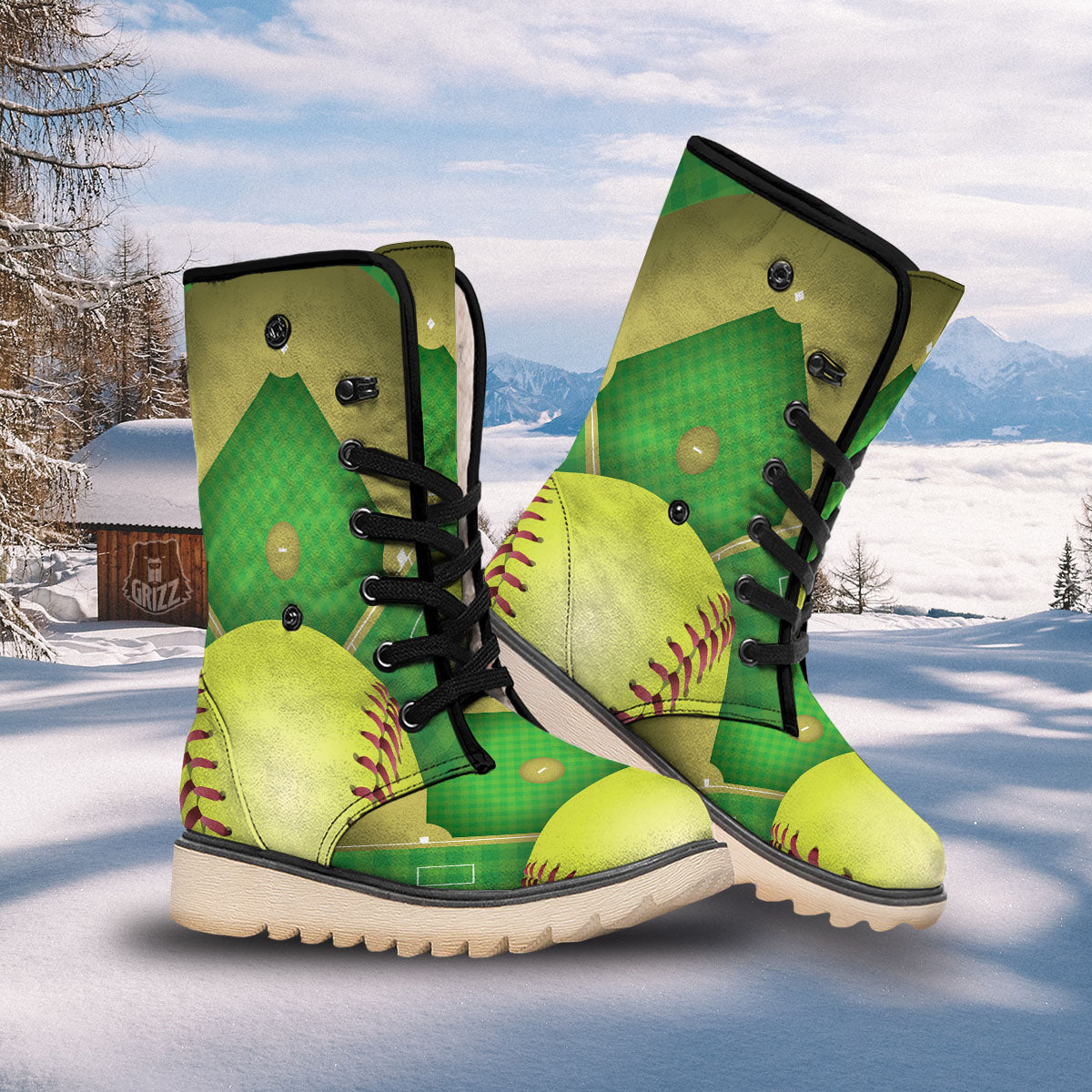 Ball And Softball Field Print Snow Boots-grizzshop