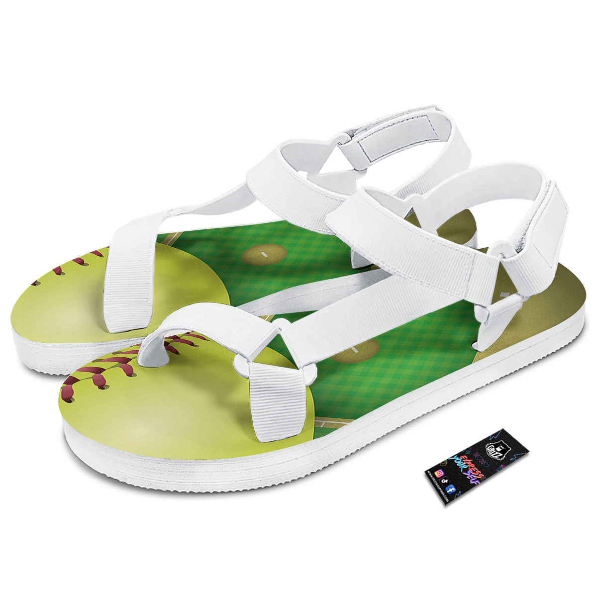 Ball And Softball Field Print White Open Toe Sandals-grizzshop