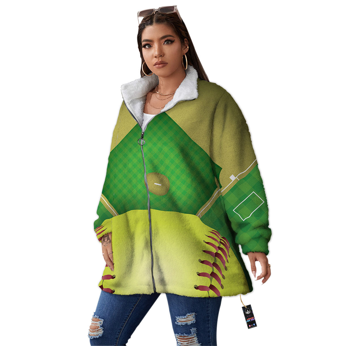 Ball And Softball Field Print Women's Sherpa Jacket-grizzshop