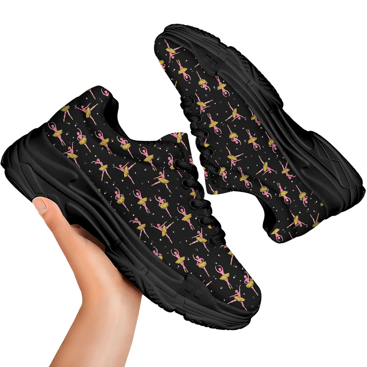 Ballet Dancing Print Pattern Black Chunky Shoes-grizzshop