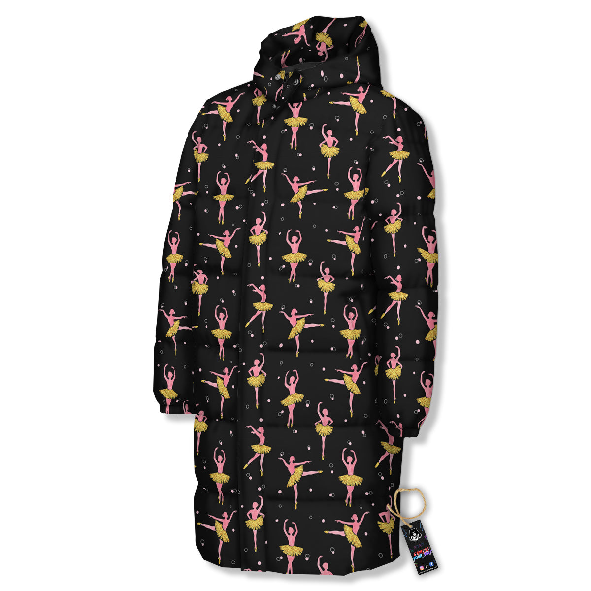 Ballet Dancing Print Pattern Long Down Jacket-grizzshop