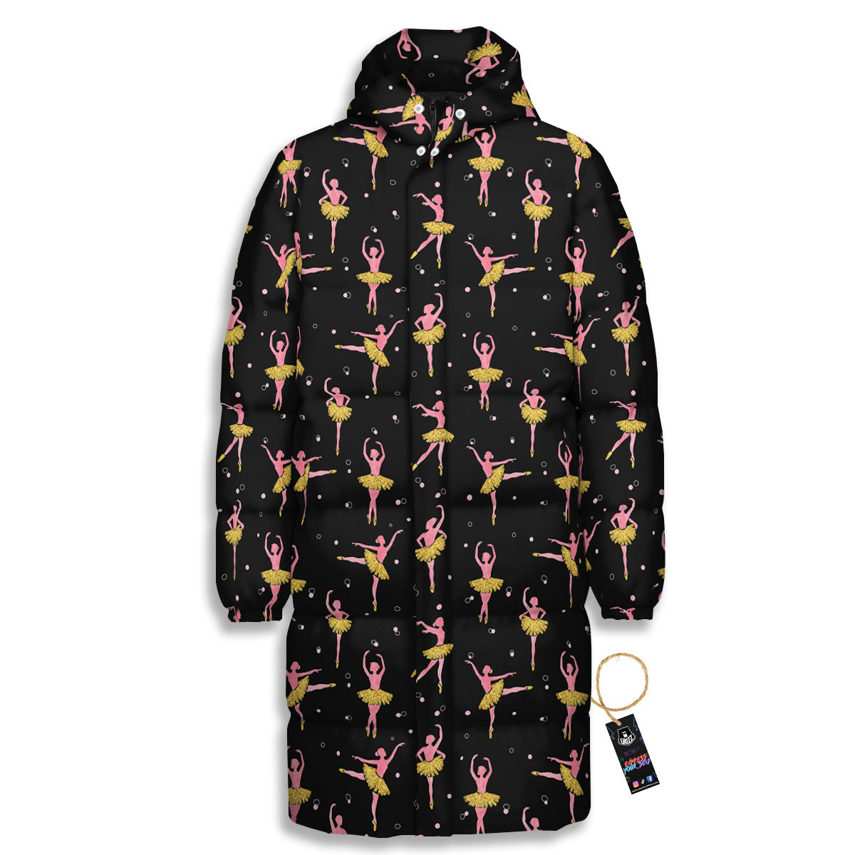 Ballet Dancing Print Pattern Long Down Jacket-grizzshop