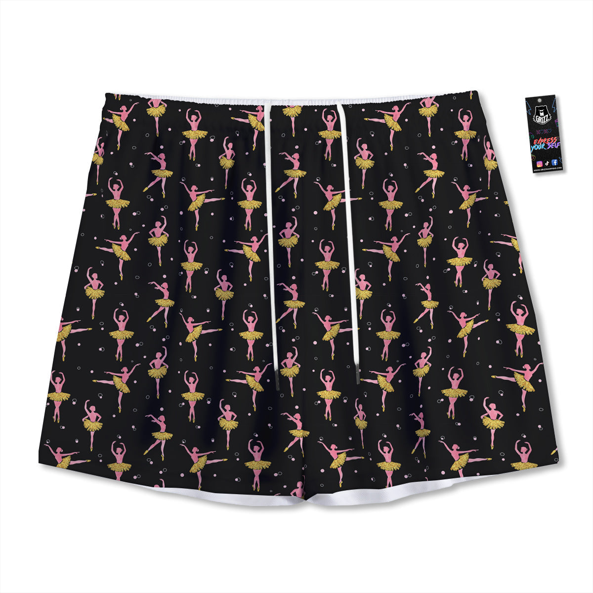 Ballet Dancing Print Pattern Mesh Shorts