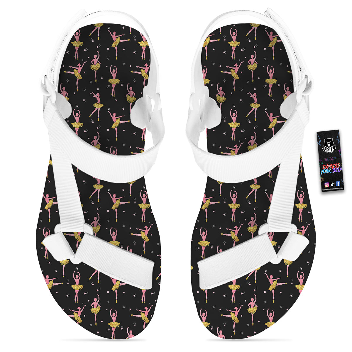Ballet Dancing Print Pattern White Open Toe Sandals-grizzshop