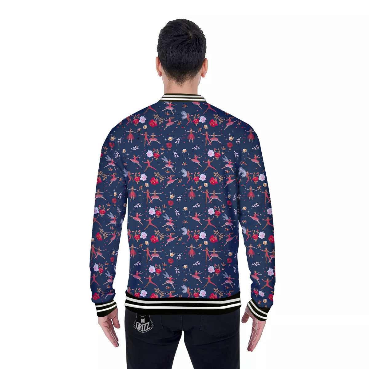 Ballet Floral Print Pattern Baseball Jacket-grizzshop