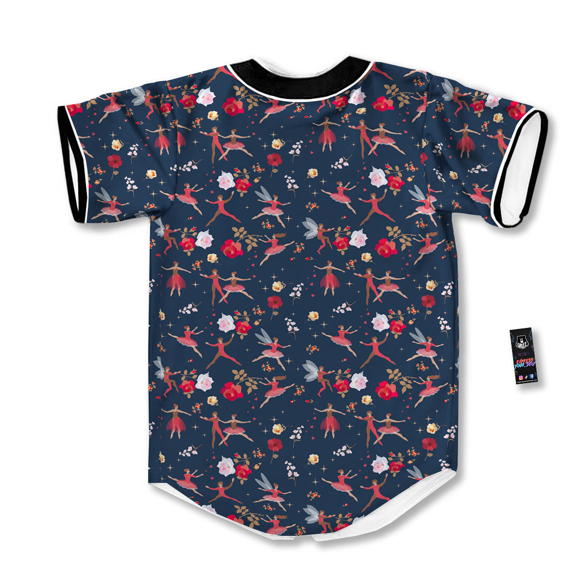 Ballet Floral Print Pattern Baseball Jersey-grizzshop
