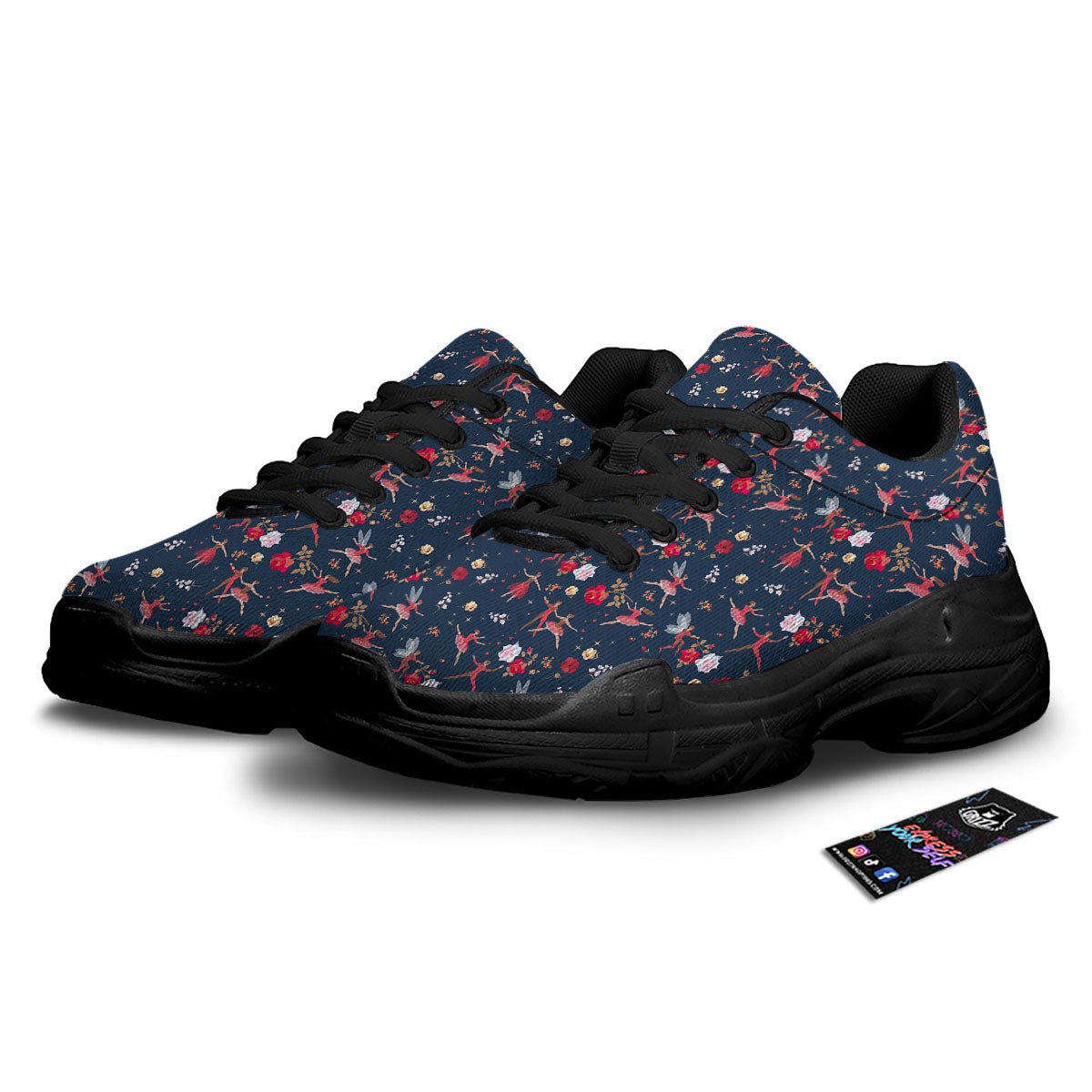 Ballet Floral Print Pattern Black Chunky Shoes-grizzshop