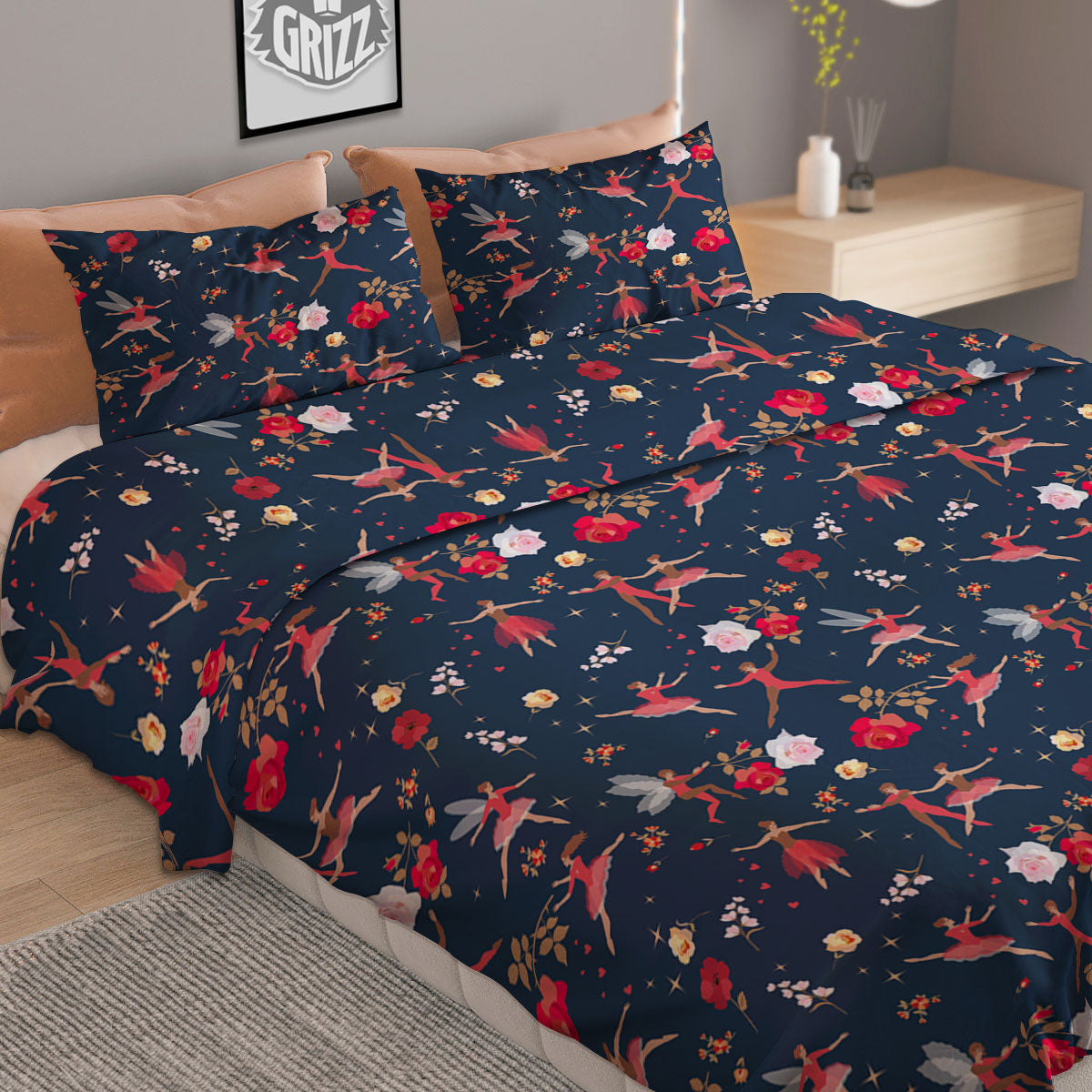 Ballet Floral Print Pattern Duvet Cover Bedding Set