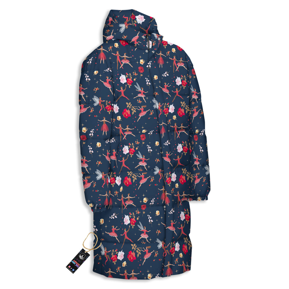 Ballet Floral Print Pattern Long Down Jacket-grizzshop