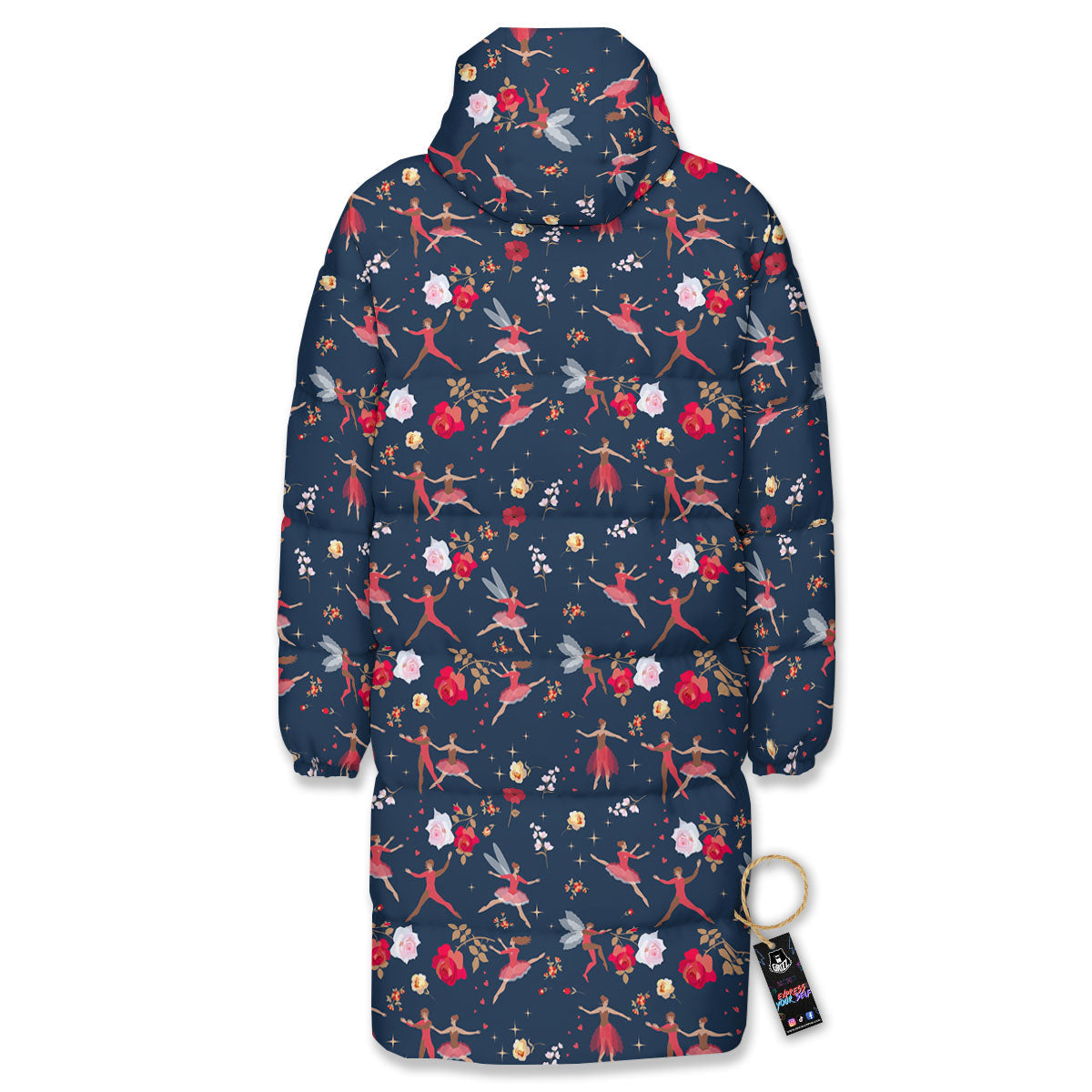 Ballet Floral Print Pattern Long Down Jacket-grizzshop
