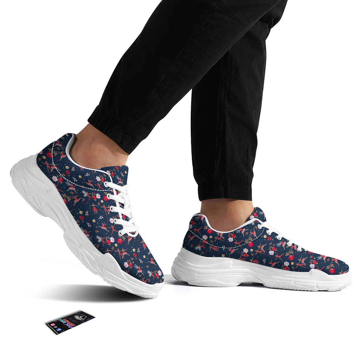 Ballet Floral Print Pattern White Chunky Shoes-grizzshop