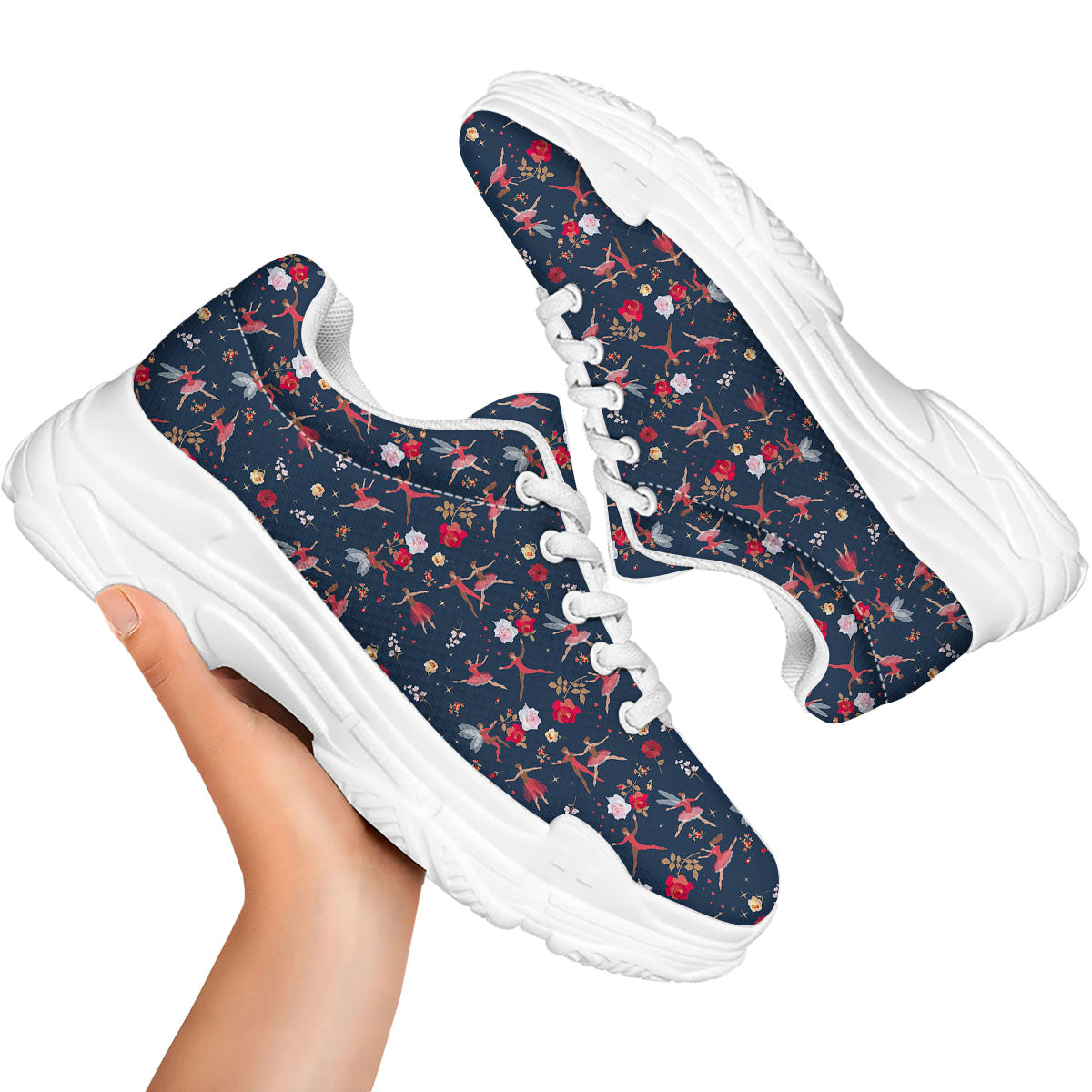 Ballet Floral Print Pattern White Chunky Shoes-grizzshop