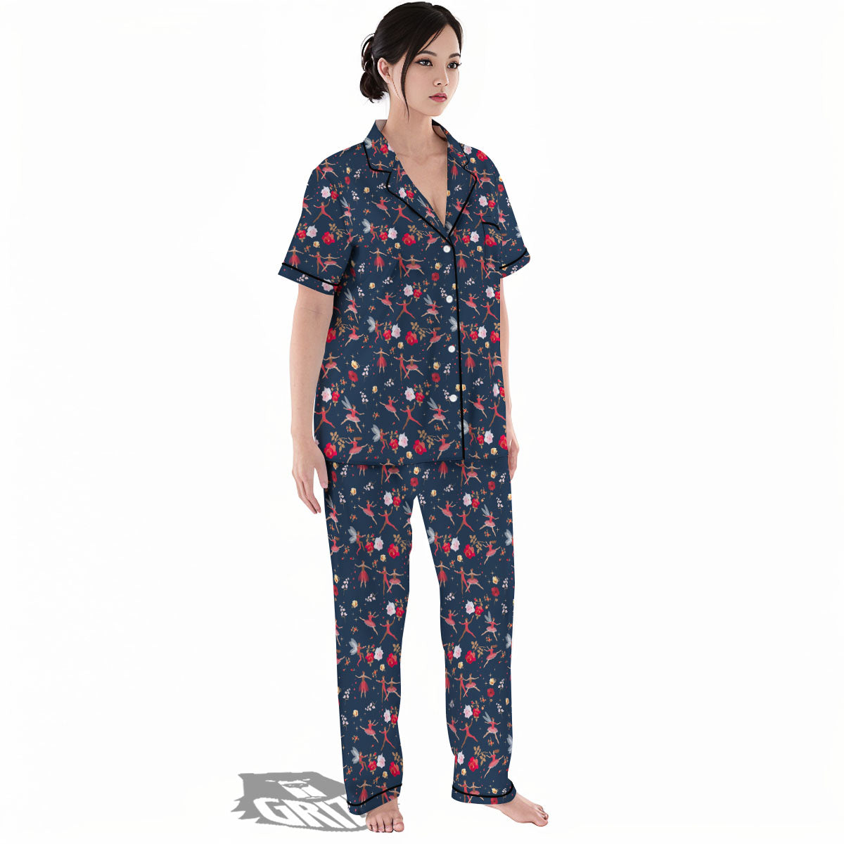 Ballet Floral Print Pattern Women's Pajamas Set-grizzshop