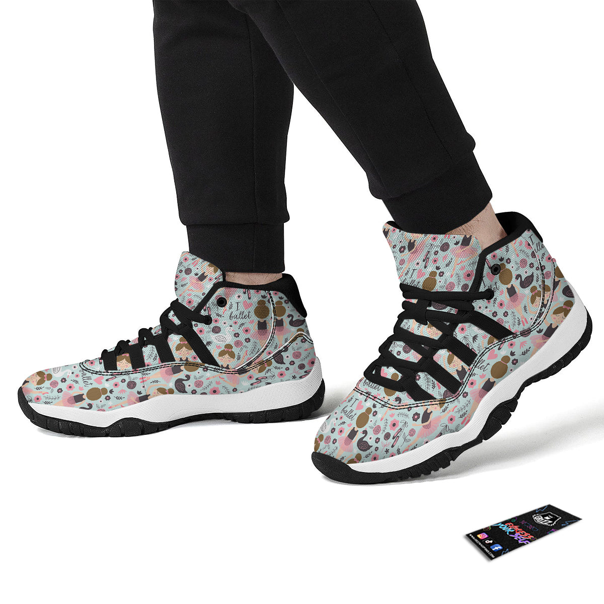 Ballet Girl Pattern Print Black Bball Shoes-grizzshop