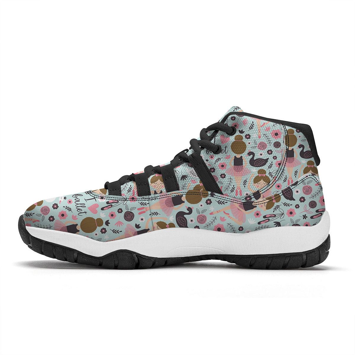 Ballet Girl Pattern Print Black Bball Shoes-grizzshop