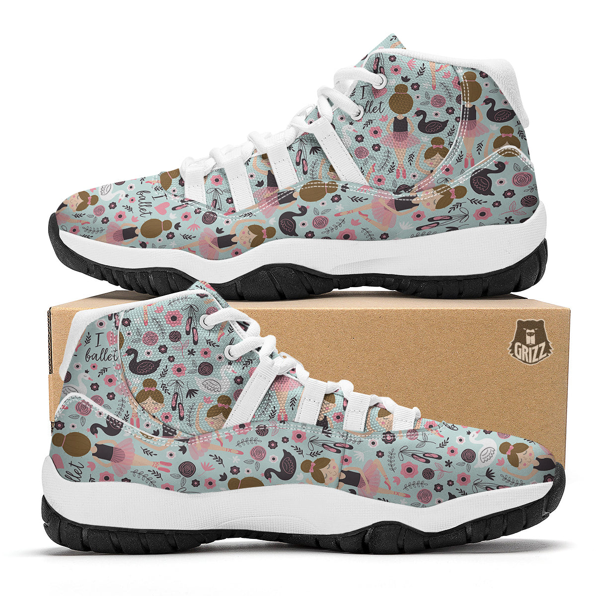 Ballet Girl Pattern Print White Bball Shoes-grizzshop