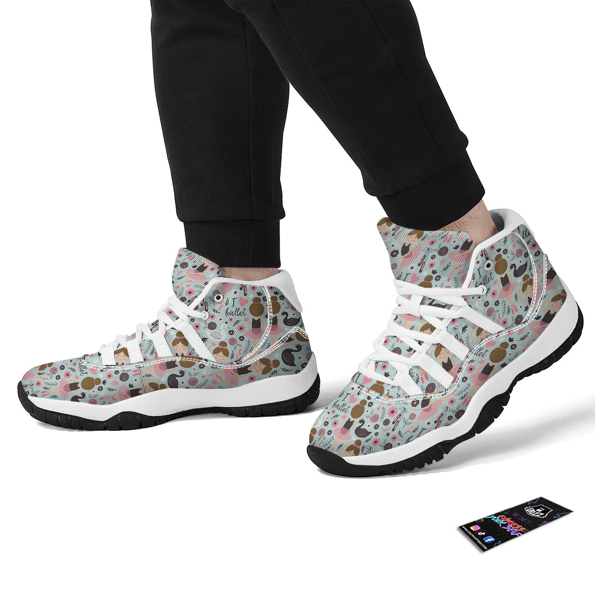 Ballet Girl Pattern Print White Bball Shoes-grizzshop