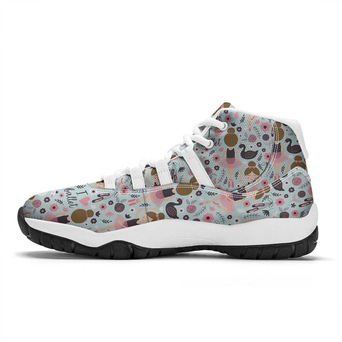 Ballet Girl Pattern Print White Bball Shoes-grizzshop