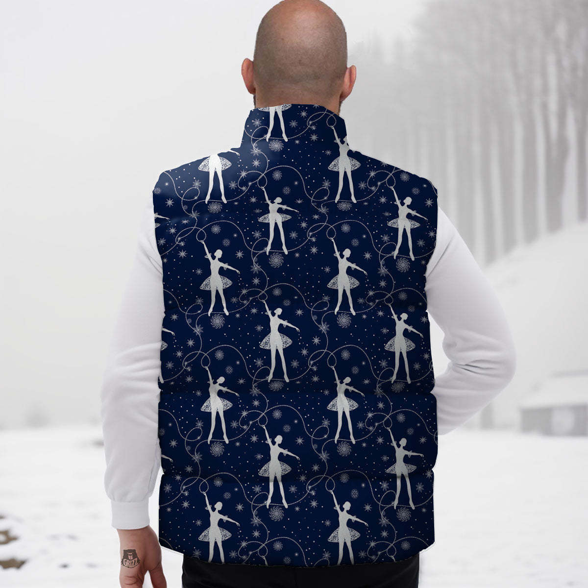 Ballet Snowflake Print Pattern Down Vest-grizzshop