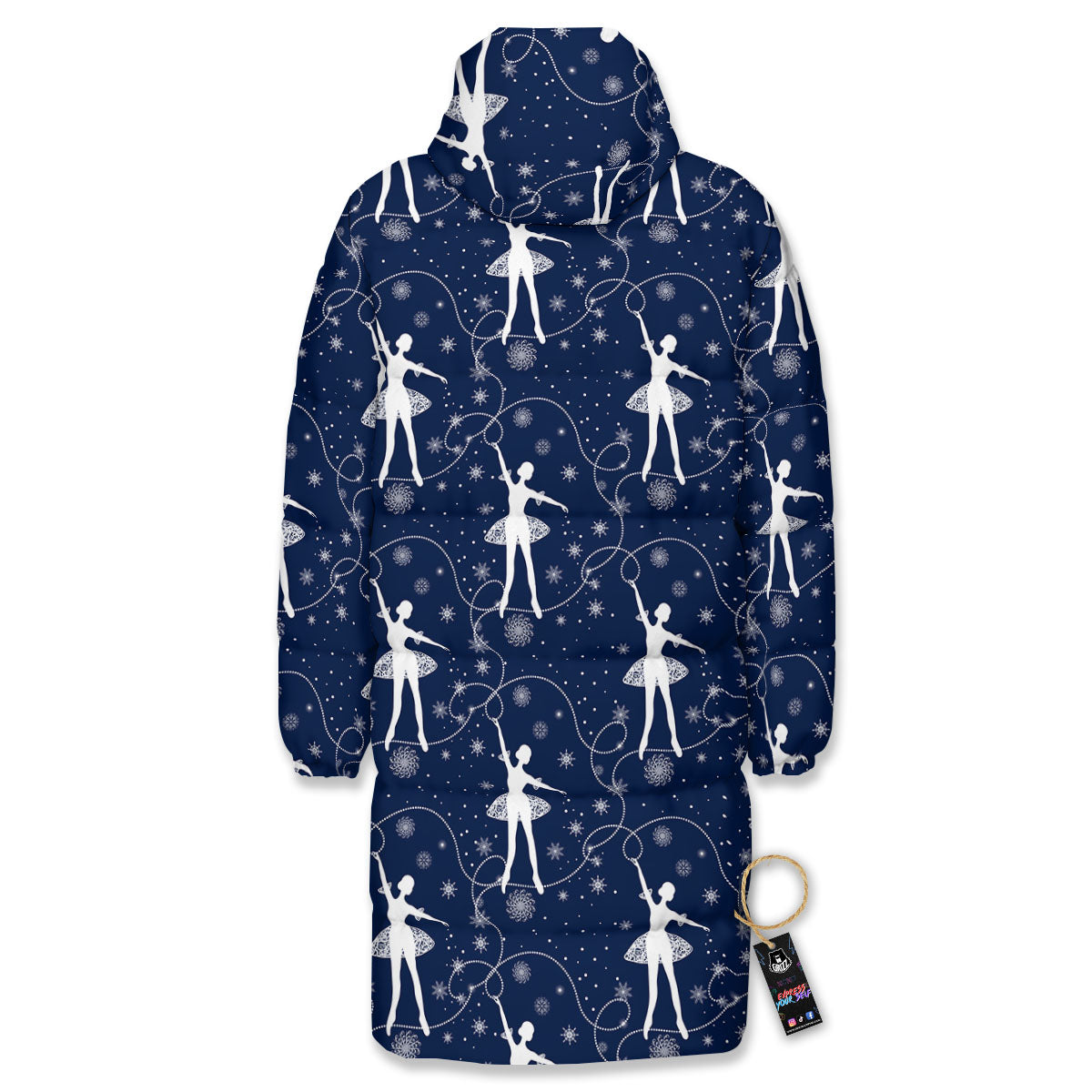 Ballet Snowflake Print Pattern Long Down Jacket-grizzshop