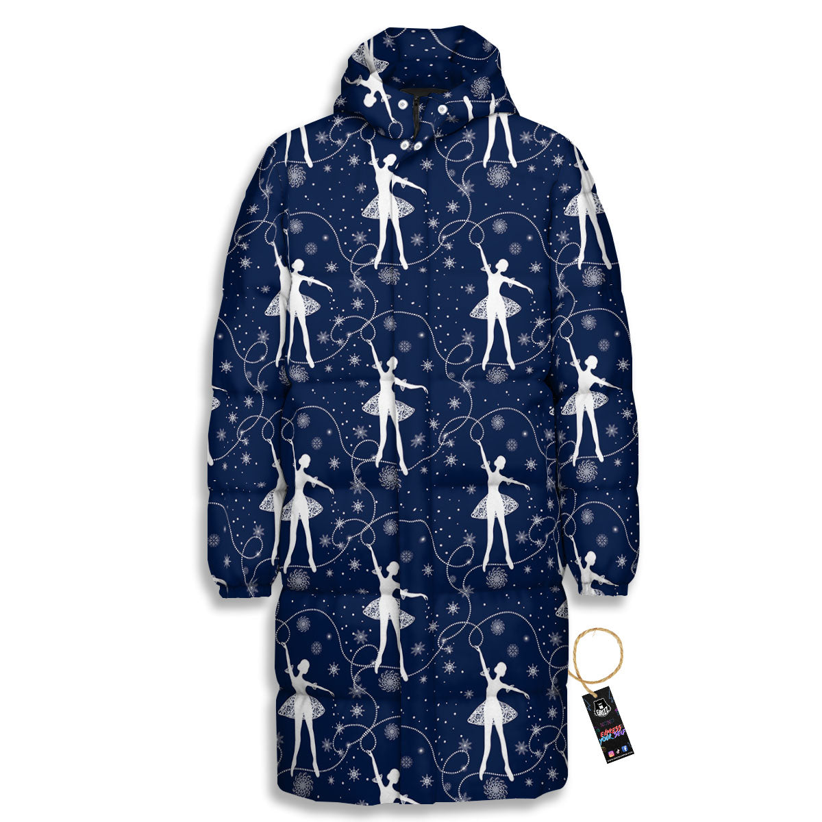 Ballet Snowflake Print Pattern Long Down Jacket-grizzshop