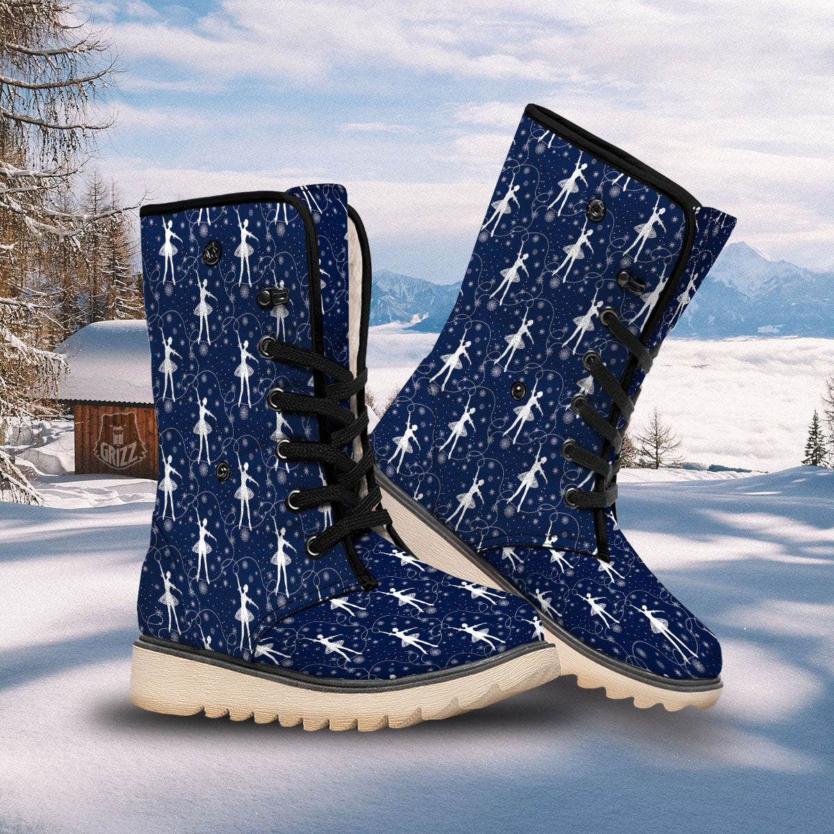 Ballet Snowflake Print Pattern Snow Boots-grizzshop