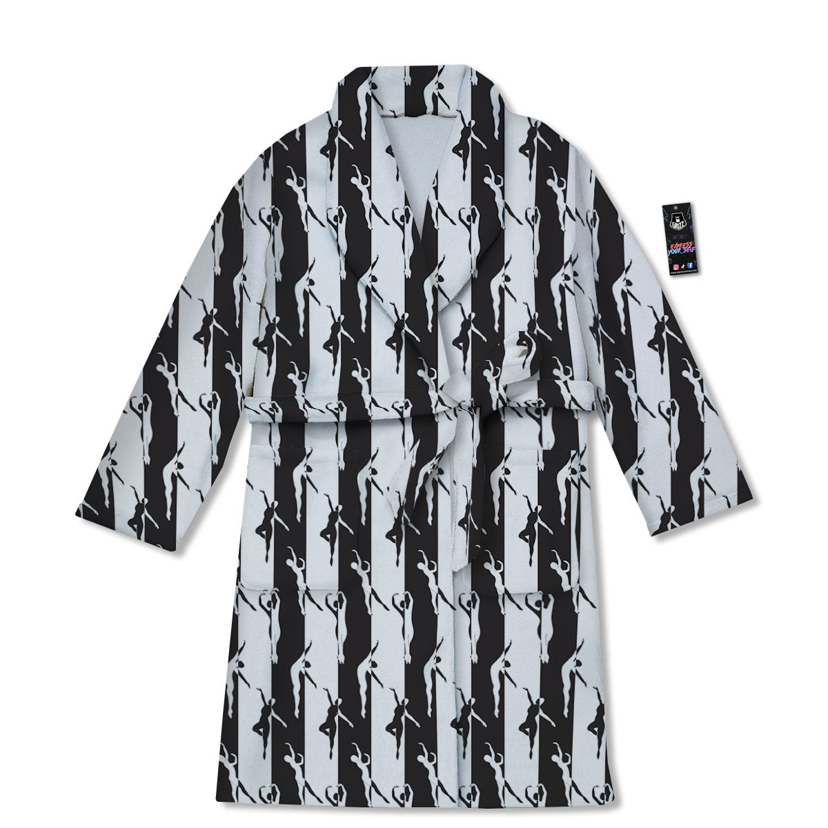 Ballet White And Black Print Pattern Bathrobe-grizzshop