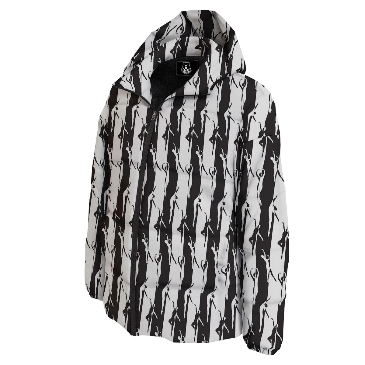 Ballet White And Black Print Pattern Down Jacket-grizzshop
