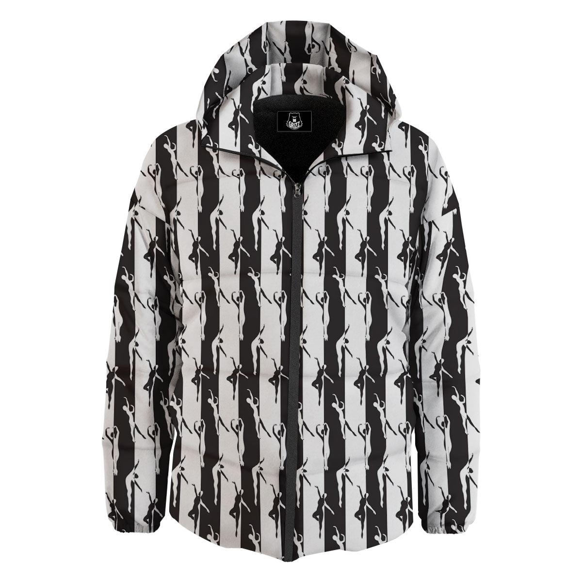 Ballet White And Black Print Pattern Down Jacket-grizzshop