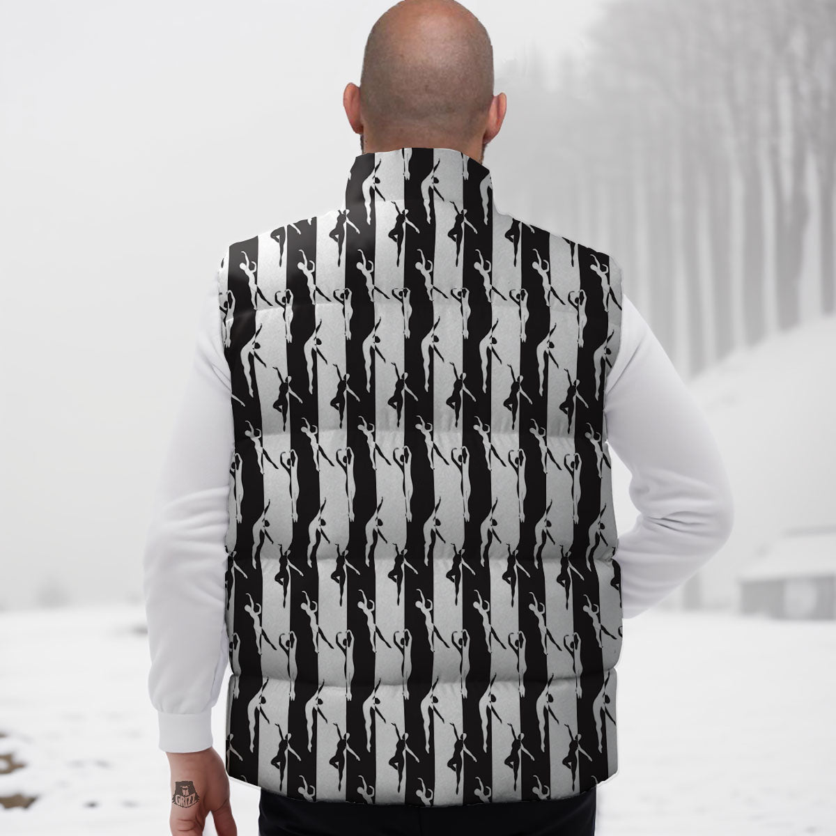 Ballet White And Black Print Pattern Down Vest