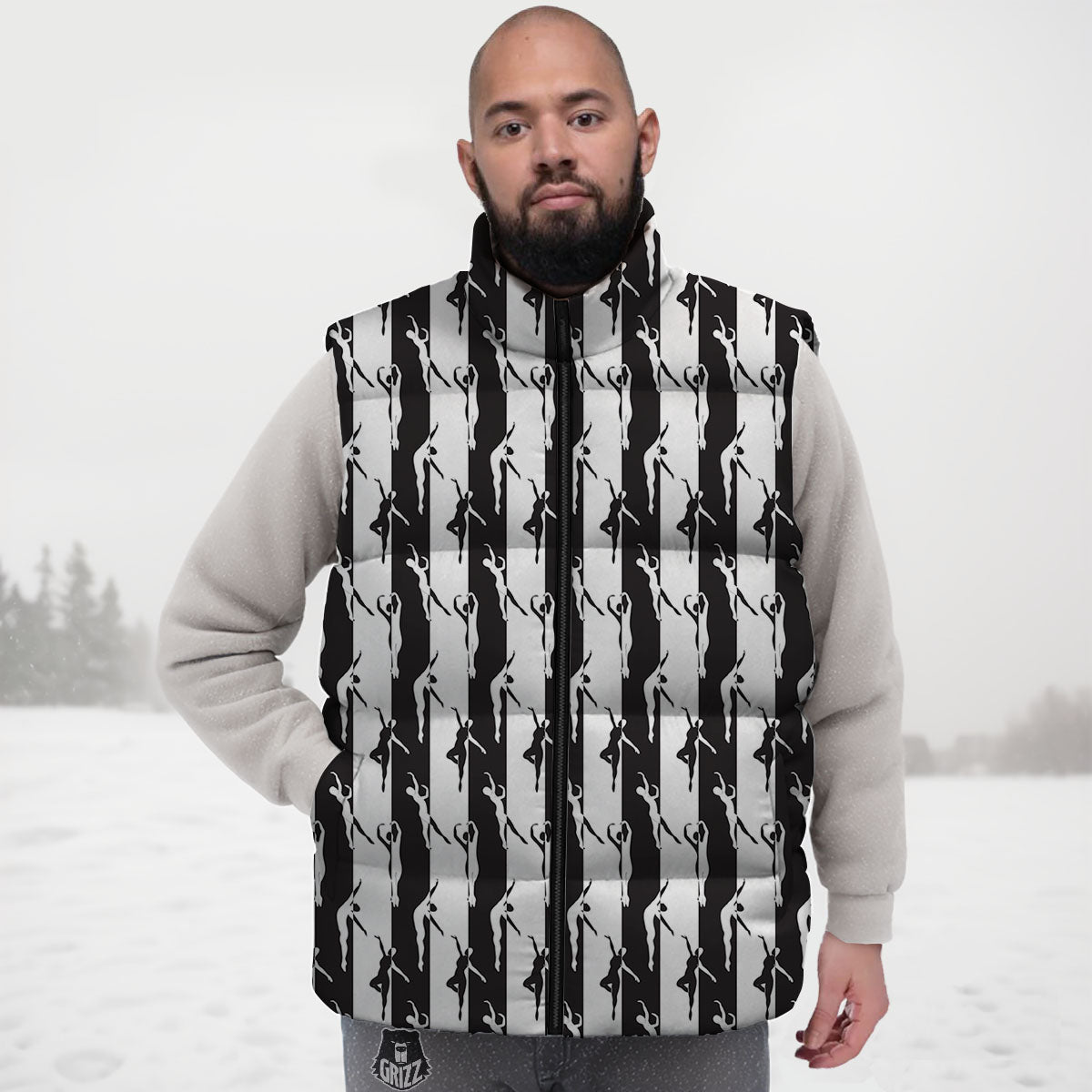 Ballet White And Black Print Pattern Down Vest