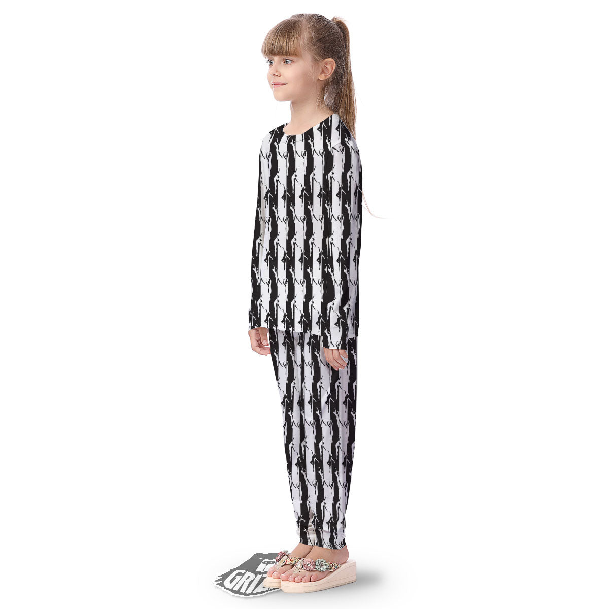 Ballet White And Black Print Pattern Kid's Pajamas-grizzshop