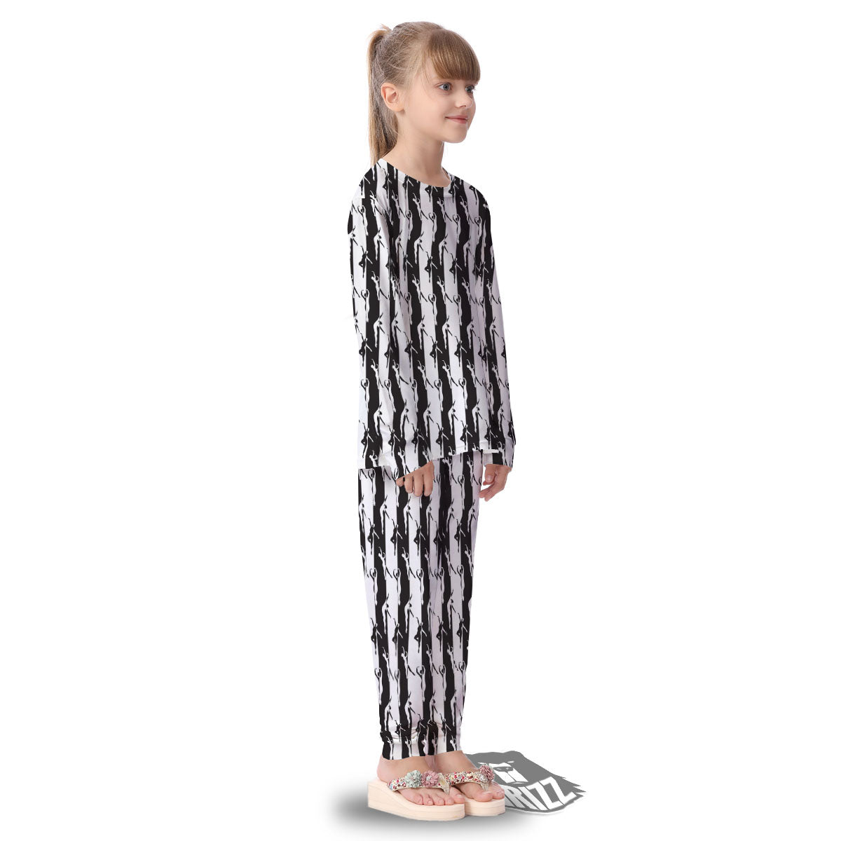 Ballet White And Black Print Pattern Kid's Pajamas-grizzshop