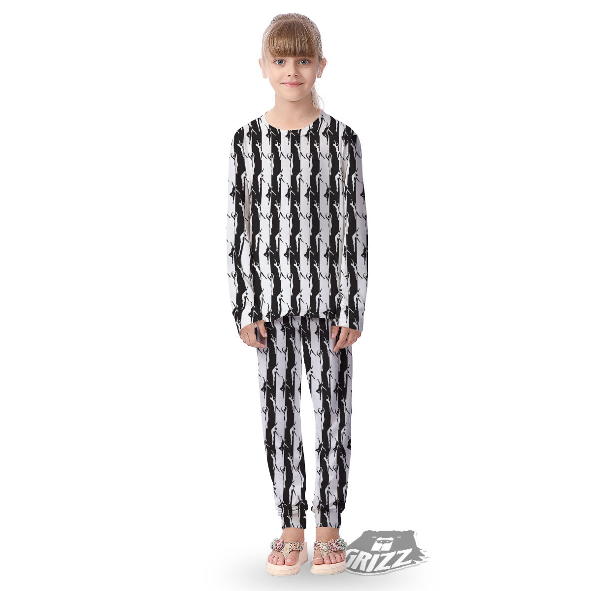 Ballet White And Black Print Pattern Kid's Pajamas-grizzshop