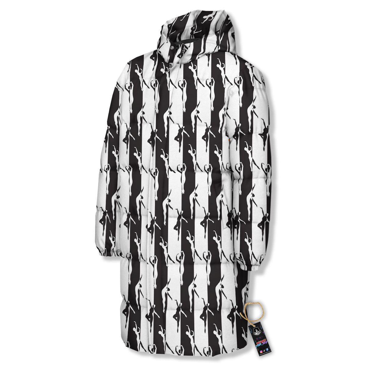 Ballet White And Black Print Pattern Long Down Jacket-grizzshop