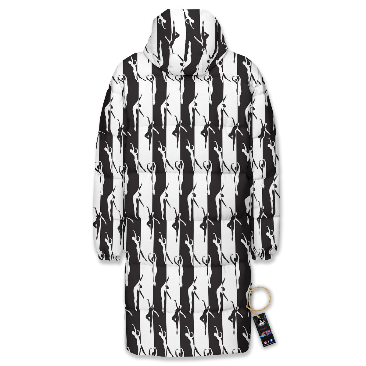 Ballet White And Black Print Pattern Long Down Jacket-grizzshop