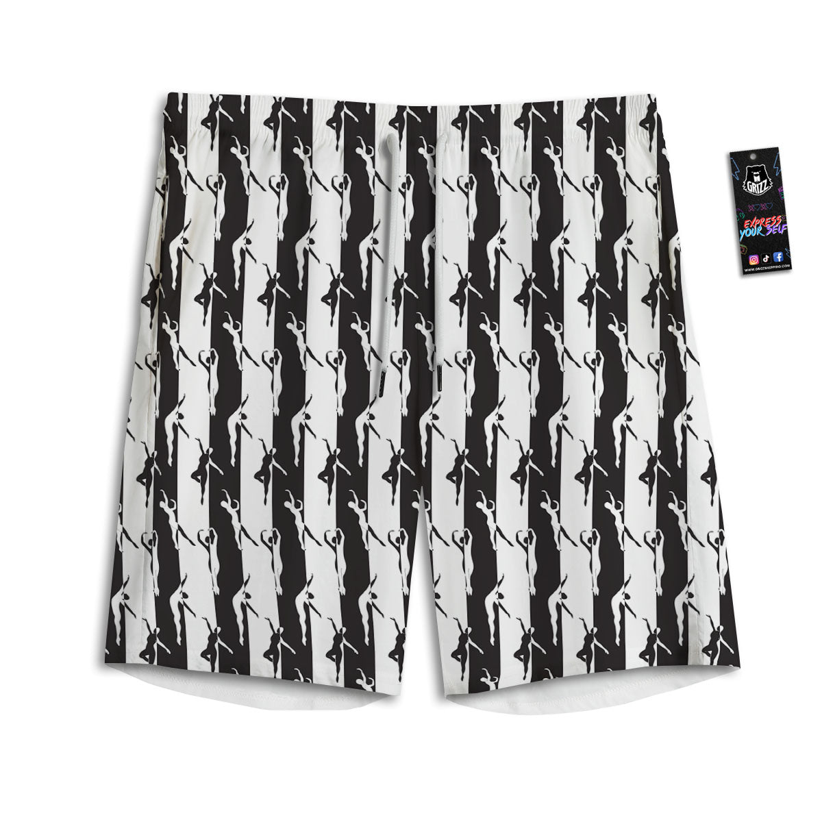 Ballet White And Black Print Pattern Men's Athletic Shorts