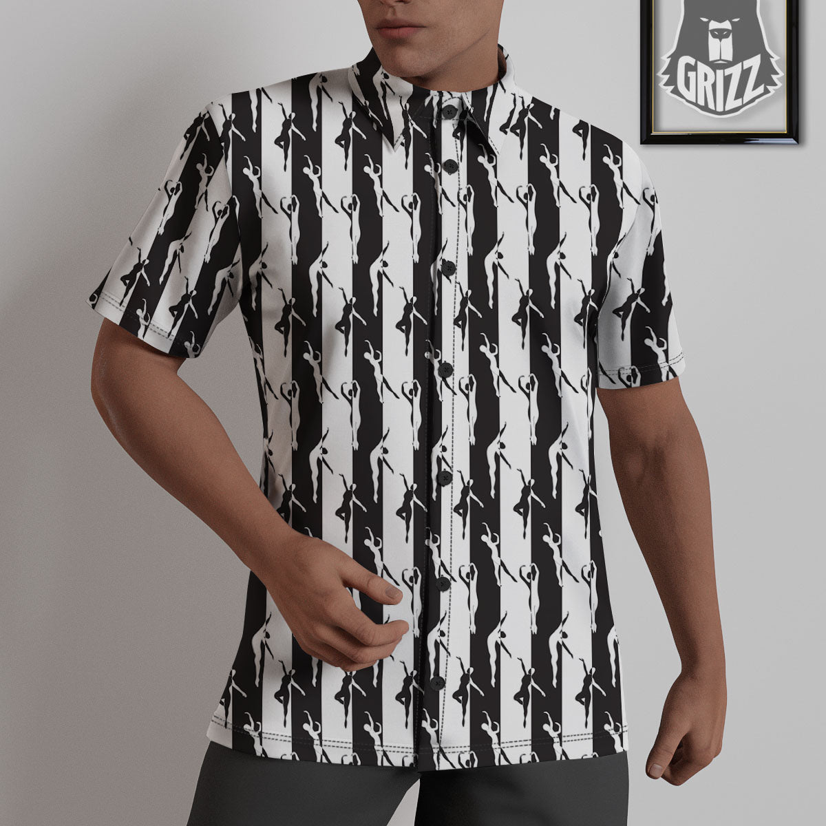 Ballet White And Black Print Pattern Untucked Shirts-grizzshop