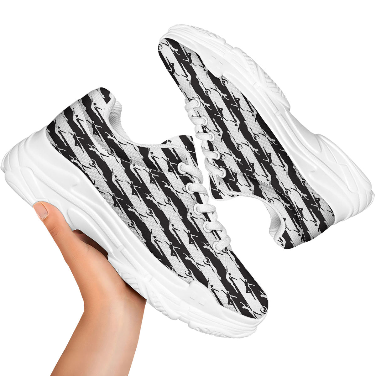 Ballet White And Black Print Pattern White Chunky Shoes-grizzshop