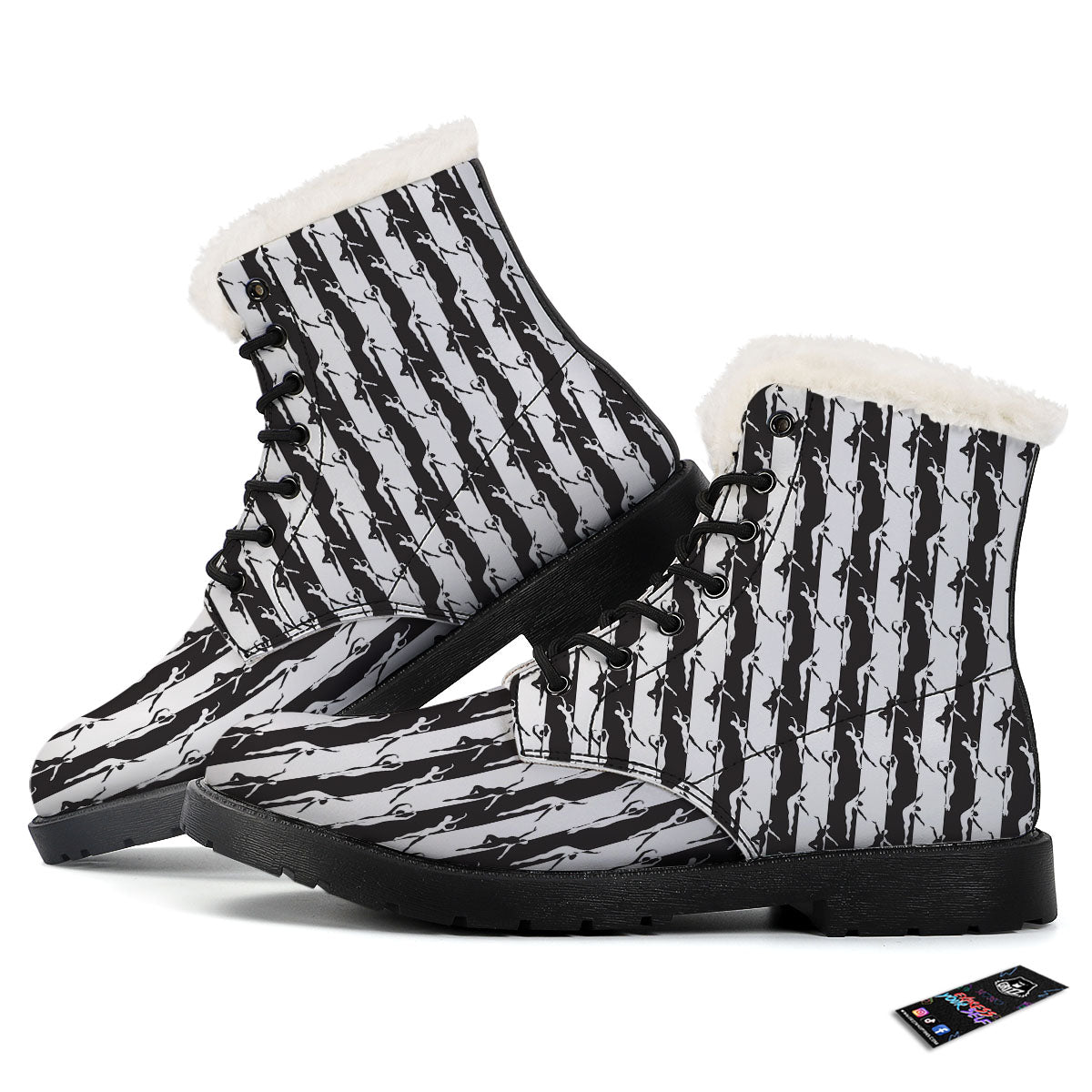 Ballet White And Black Print Pattern Winter Boots-grizzshop