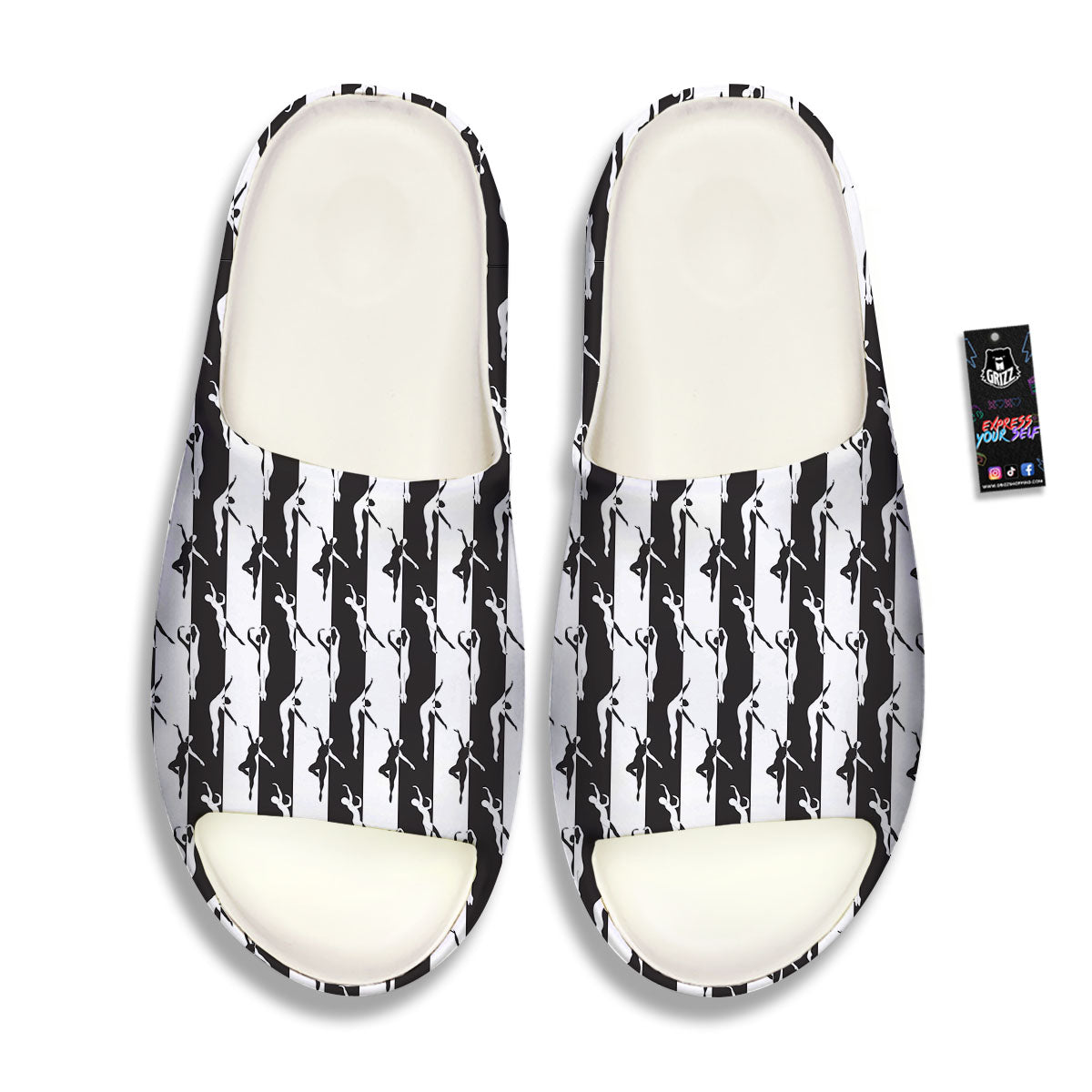 Ballet White And Black Print Pattern Sandals-grizzshop