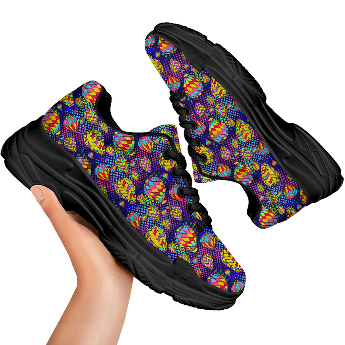 Balloon Air Retro Print Pattern Black Chunky Shoes-grizzshop