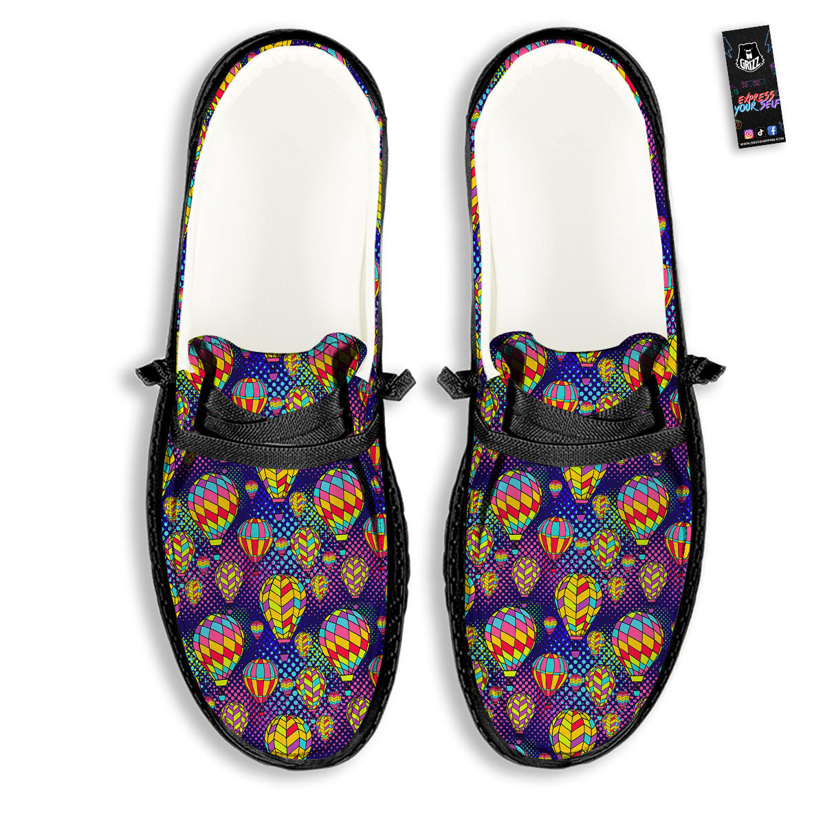 Balloon Air Retro Print Pattern Black Loafers-grizzshop