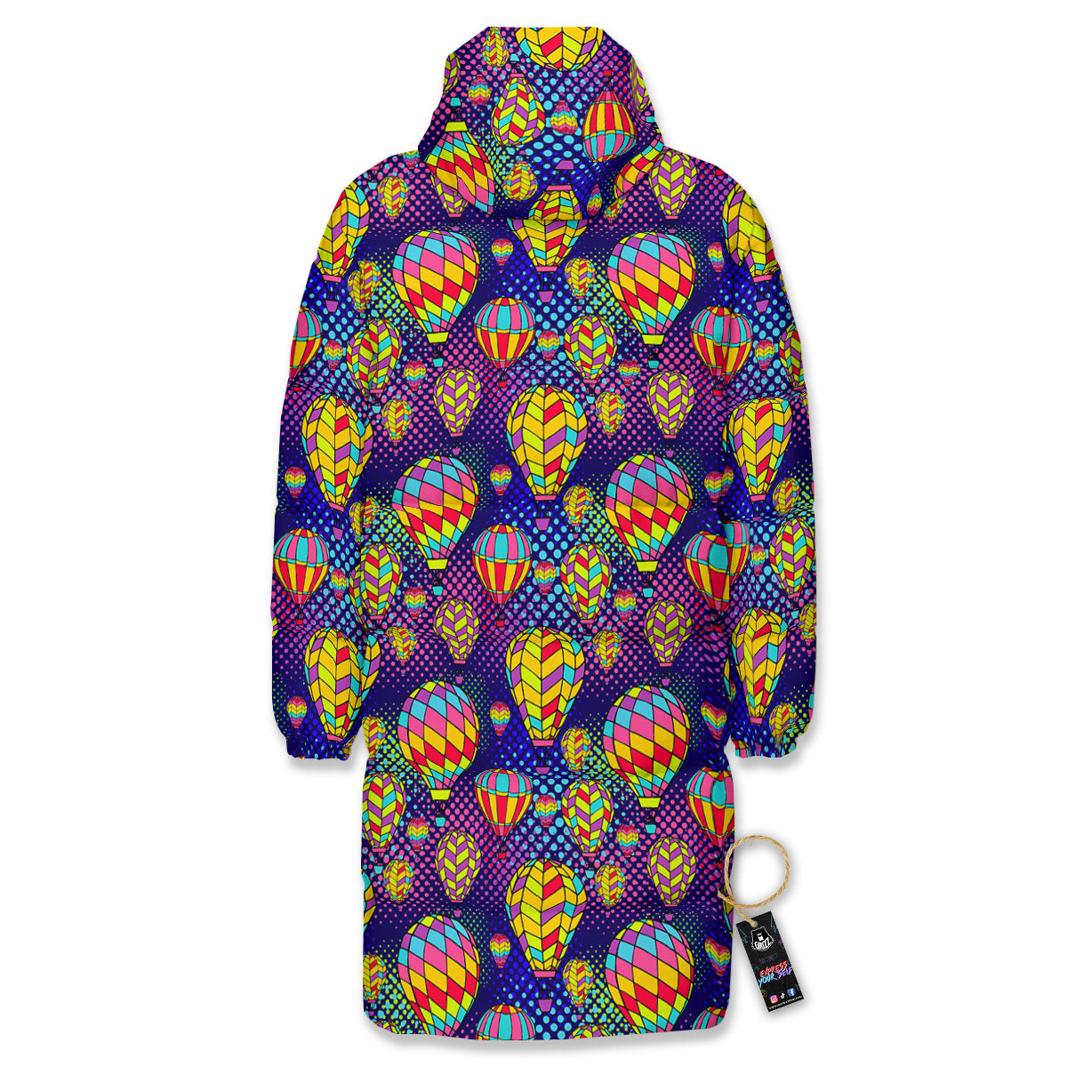 Balloon Air Retro Print Pattern Long Down Jacket-grizzshop