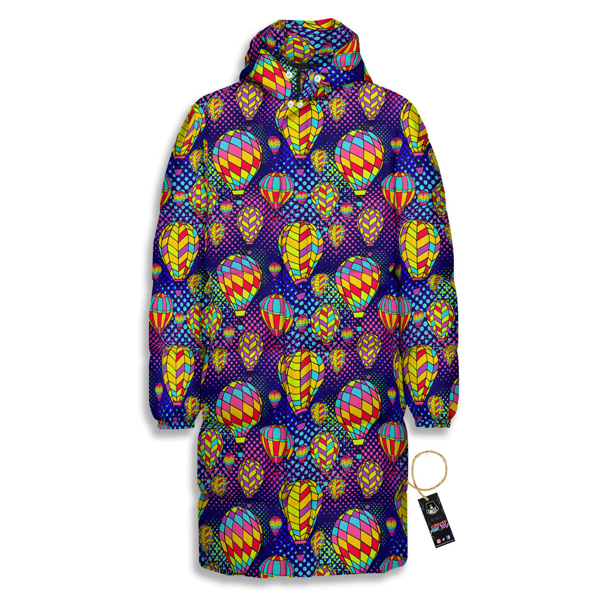 Balloon Air Retro Print Pattern Long Down Jacket-grizzshop
