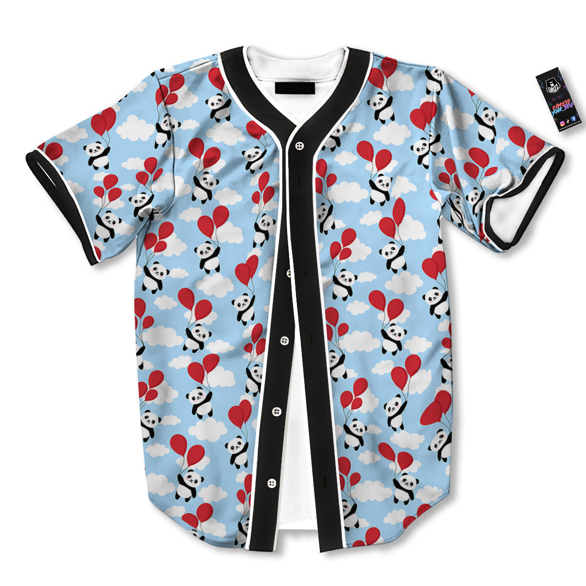 Balloon And Cute Panda Print Pattern Baseball Jersey-grizzshop