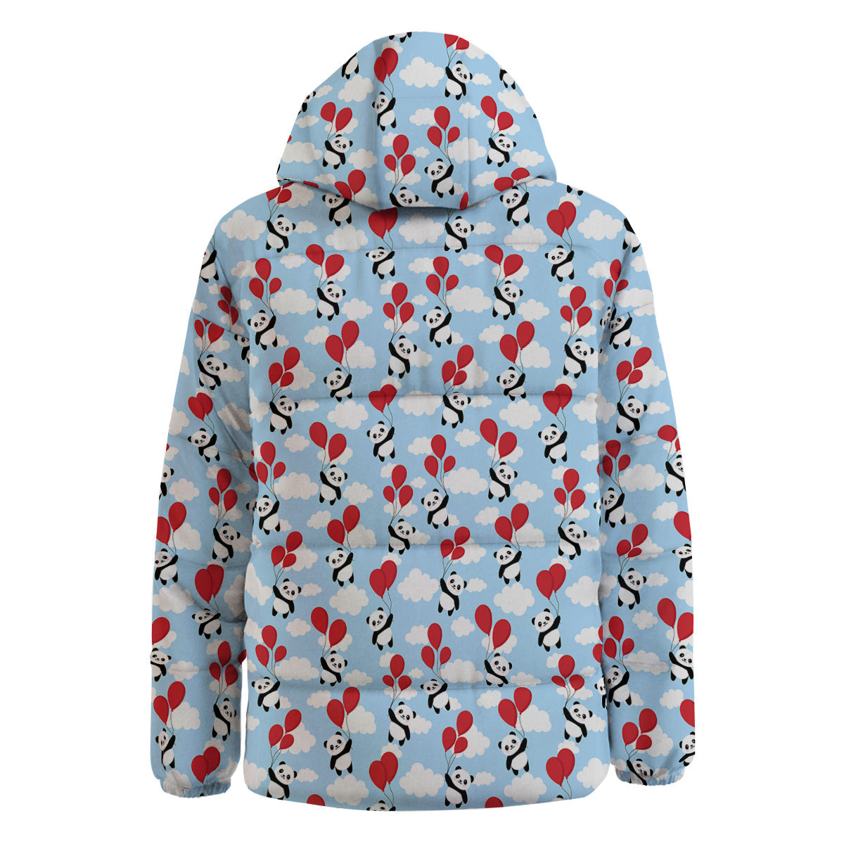 Balloon And Cute Panda Print Pattern Down Jacket-grizzshop